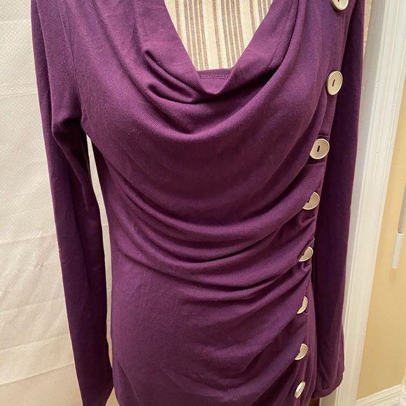 Patty Boutik purple long sleeve top with cowl neck with silver button size Med - Picture 7 of 10